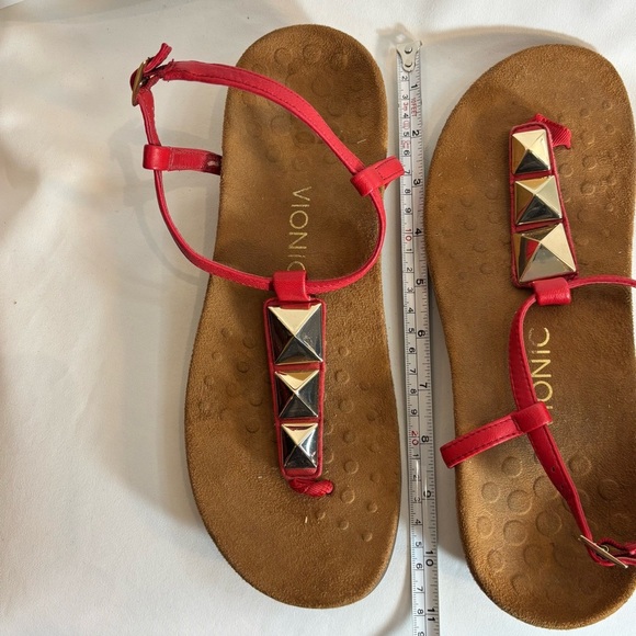 Vionic Sz 9 Studded Front Post Leather Sandals Buckle Closure Comfort Footbed - Picture 5 of 10